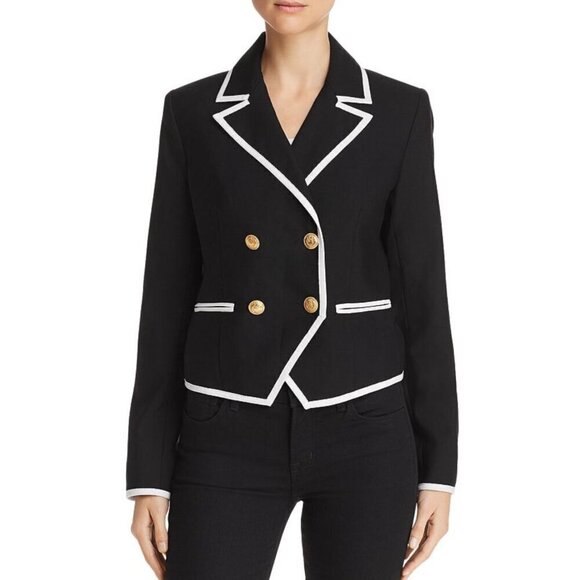 ❤️ Frame double breasted contrast trims blazer,black /white, Plus Size 14 - Picture 2 of 14